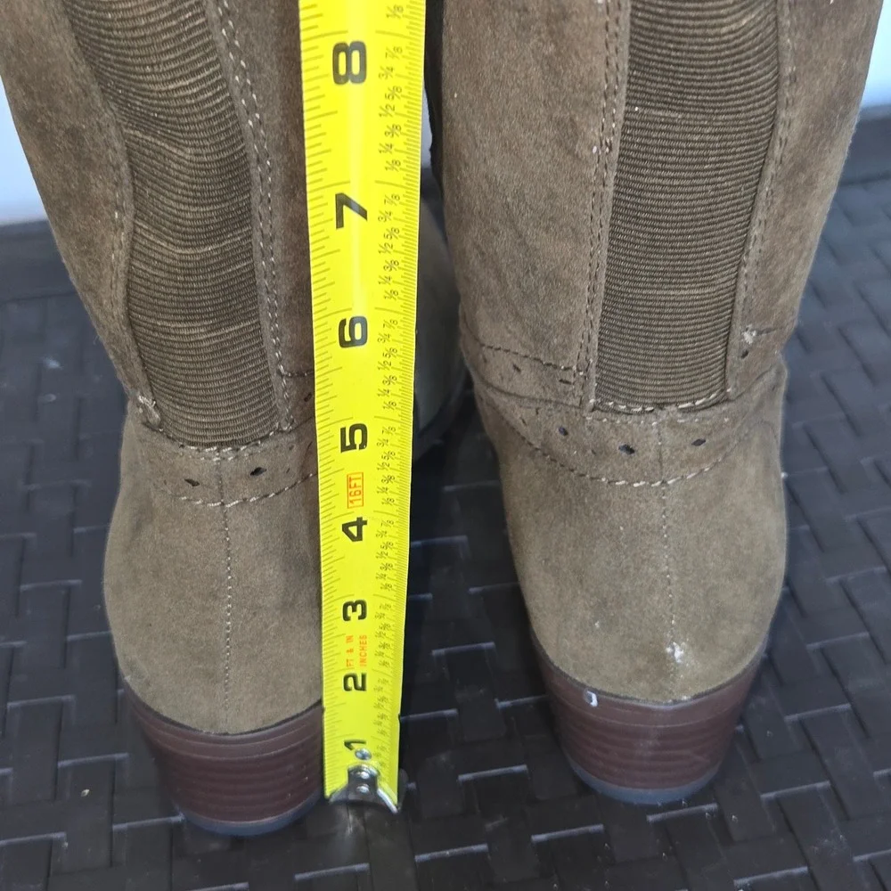 Etc! Olive Green Faux Suede Tall Whipstitch Tassel Boots W23870 Womens 7/8